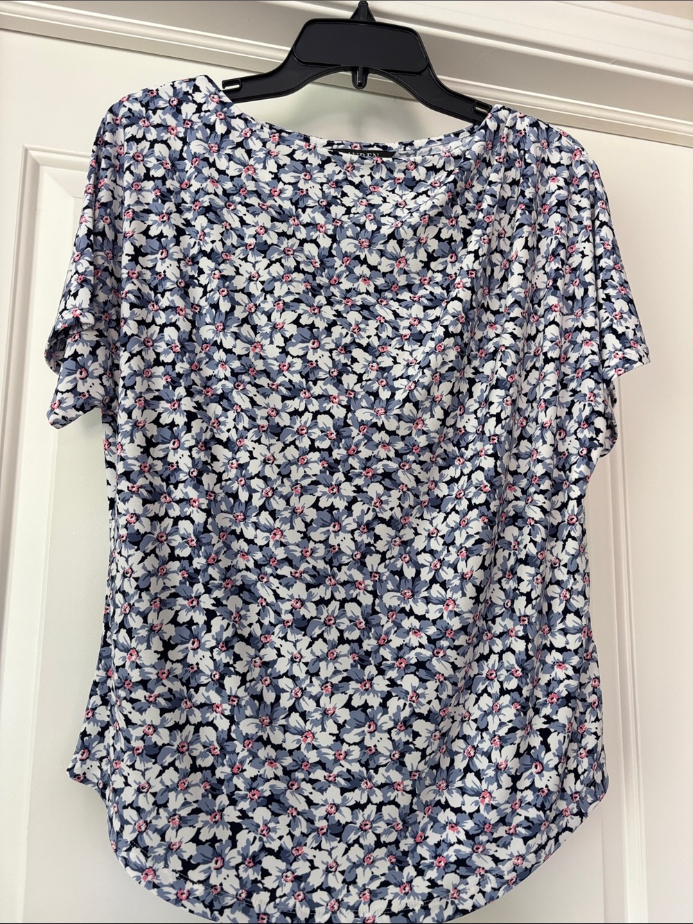 New w/Tags - Ralph Lauren Navy Floral Short Sleeve Blouse with Pink Accents